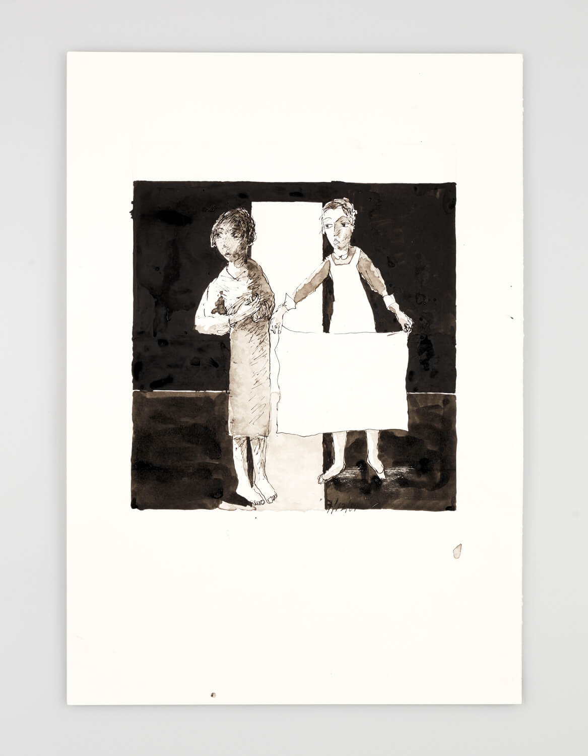 JB043 - Two Women - Being dressed - 2001 - 50 x 35 cm - Indian ink and wash on paper