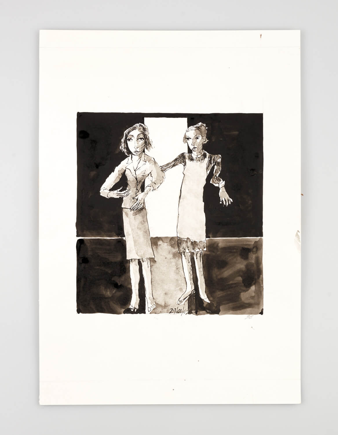 JB051 - Two Women - Being dressed - 2002 - 50 x 35 cm - Indian ink and wash on paper