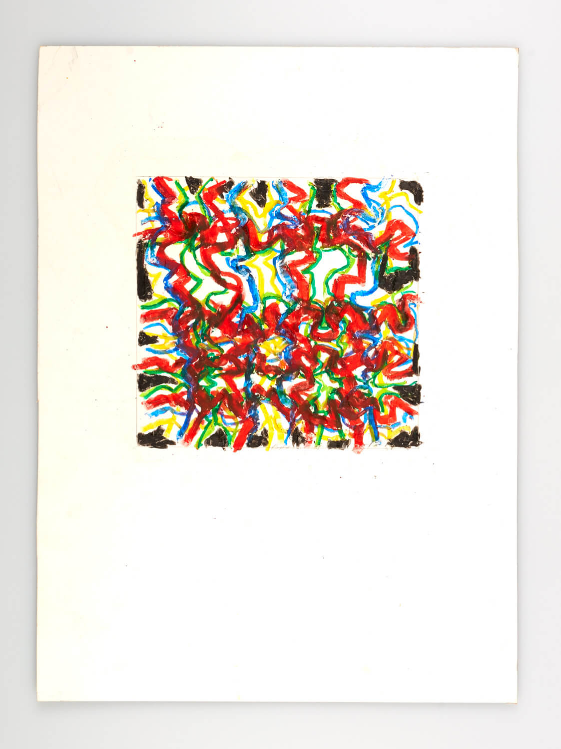JB126 - Abstract, Black, Blue, Red, green - 2000 - 21 x 22 cm - Conte on card