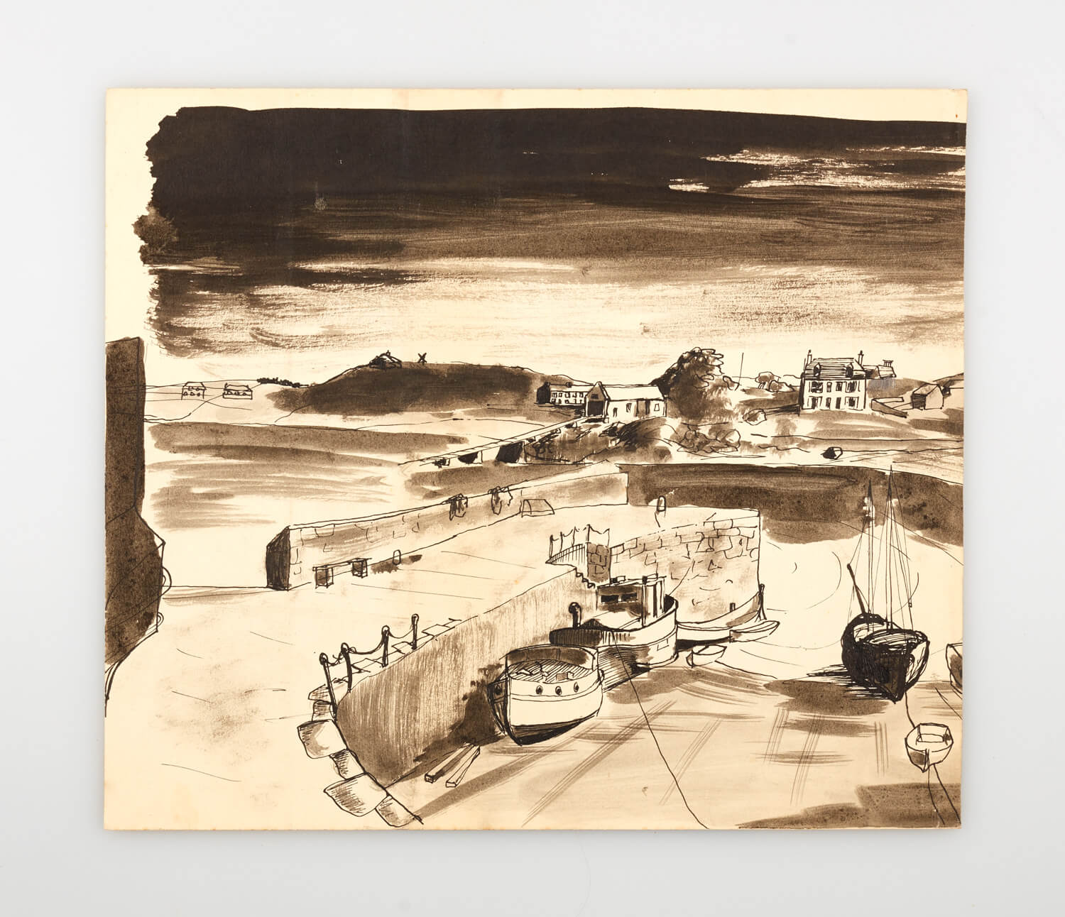 JB247 - Cornish Harbour - 1946 - 25 x 29 cm - Pen and ink and wash